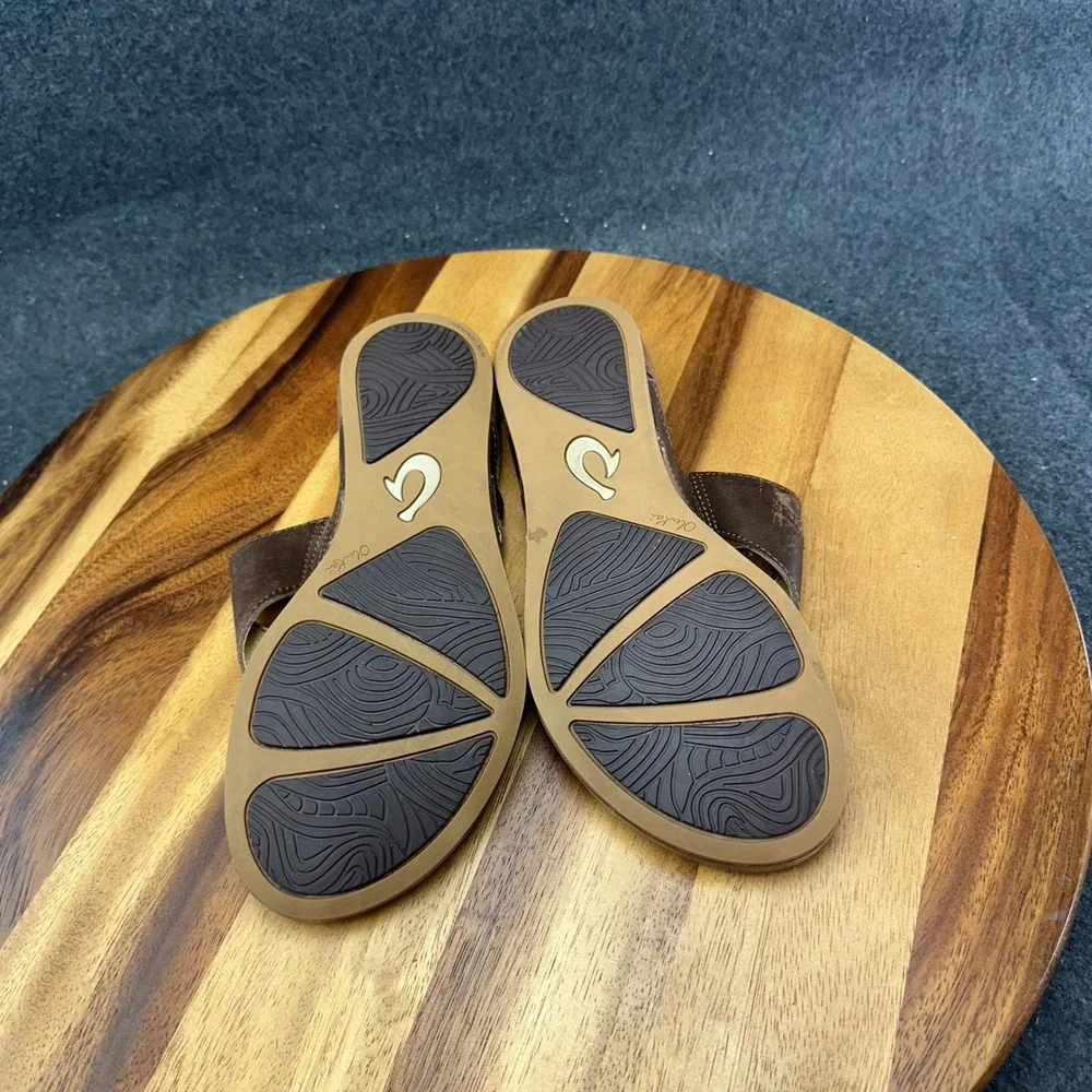 OluKai LALA Brown Leather Thong Flip Flops Slide Sandals Women's Size US 8
